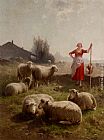 A Shepherdess And Her Flock by Cornelis van Leemputten